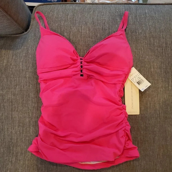 Gottex Tutti Frutti Pink V-Neck Tankini Ruched bikini Bottoms 2 Piece Swimsuit - Picture 7 of 16